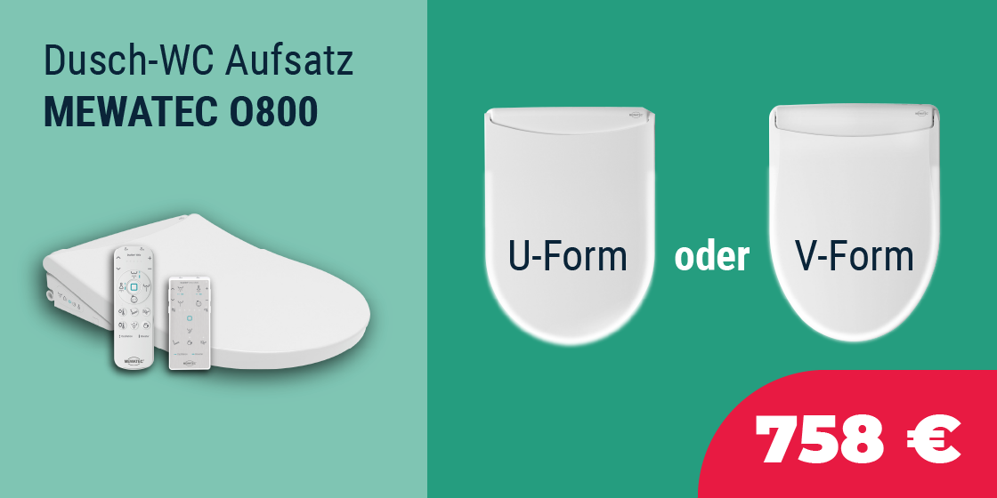 Dusch WC Aufsatz kaufen | MEWATEC O800 passend für U- und V-förmige Toiletten.