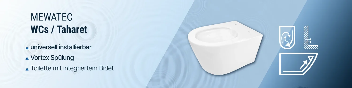 WCs und Keramiken mit fortschrittlicher Vortextspülung und Taharets von MEWATEC