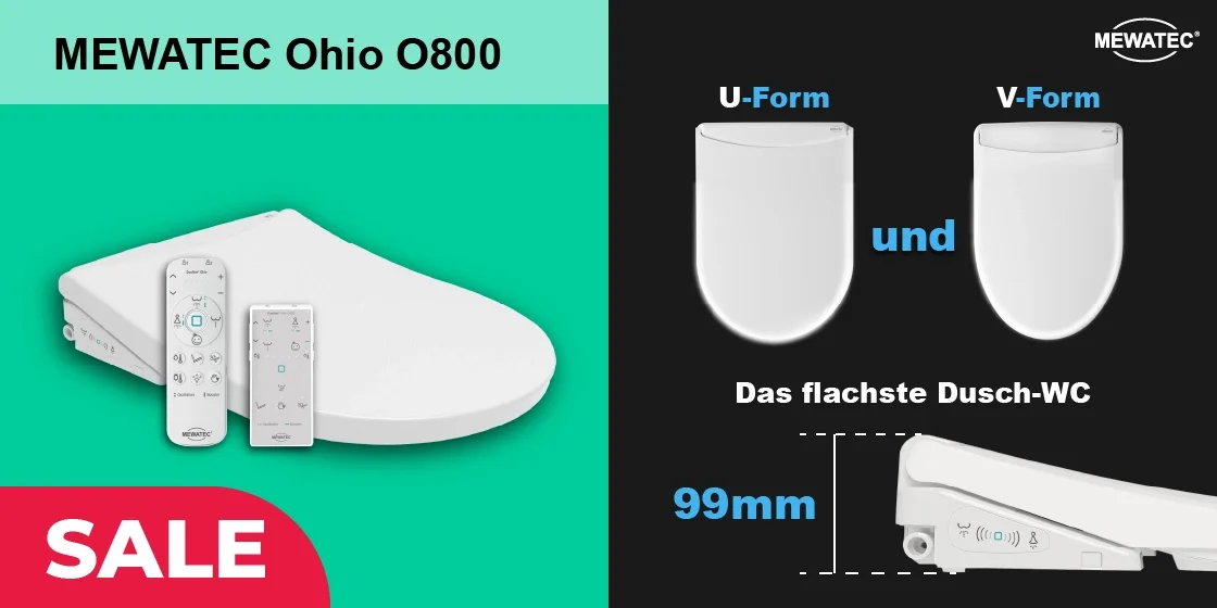 Dusch WC Aufsatz kaufen | MEWATEC O800 passend für U- und V-förmige Toiletten.