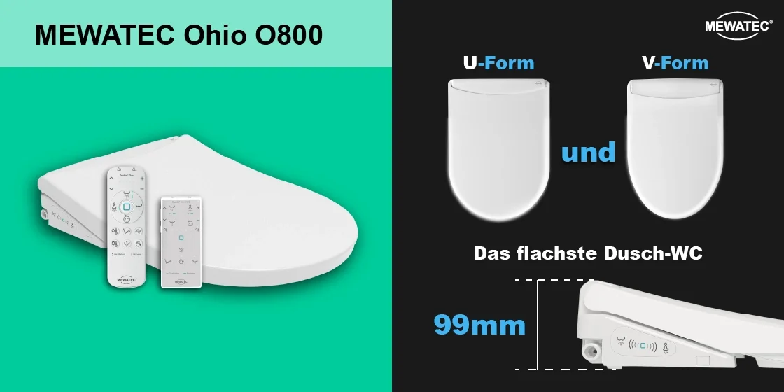 Dusch WC Aufsatz kaufen | MEWATEC O800-Serie, passend für U- und V-förmige Toiletten / WC-Kermaiken.