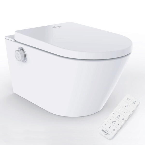 MEWATEC EasyUp Eco Dusch WC Komplettanlage wandhängend - Kombipaket mit Kalkschutzfiltern (4 Stück)