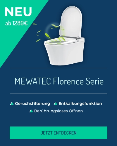 MEWATEC Florence. Die neue Dusch-WC-Komplettanlagen von MEWATEC. Top-Komfortfunktionen, handsfree.